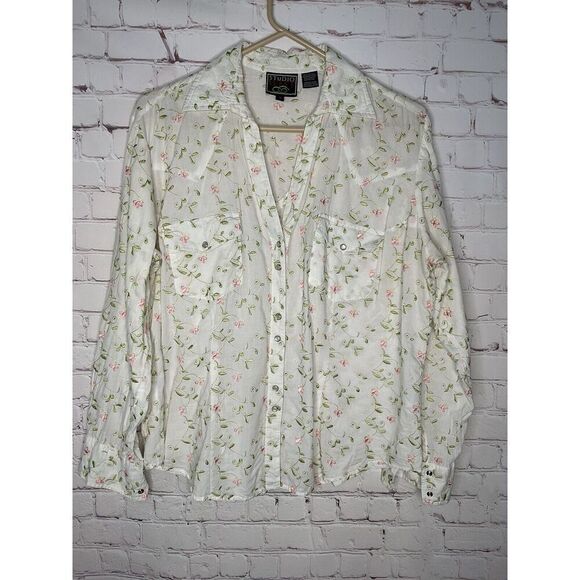 VTG‎ Studio West Women Blouse Shirt Button Up Size 1X All Over Embroidered Ivory - Picture 2 of 5
